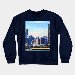 Chicago IL - Chicago Skyline and Navy Pier Crewneck Sweatshirt